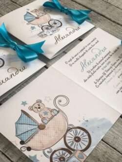 Invitatie Botez - Trolley Baby Boy - imagine 2