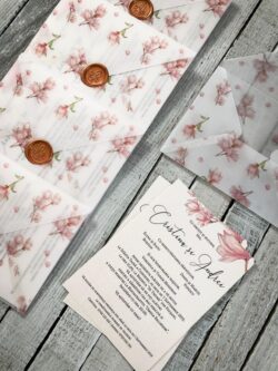 Invitatie cu plic din calc printat si sigiliu - Magnolia
