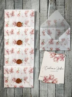 Invitatie cu plic din calc printat si sigiliu - Magnolia - imagine 2