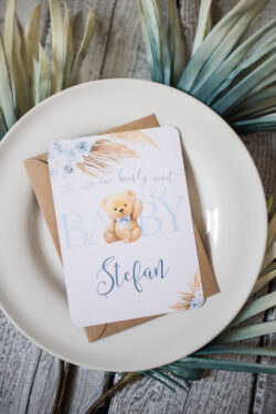 Invitatie Botez - Floral Baby Bear