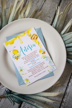 Invitatie Botez - Watercolor Bee - Boy/Girl - imagine 3