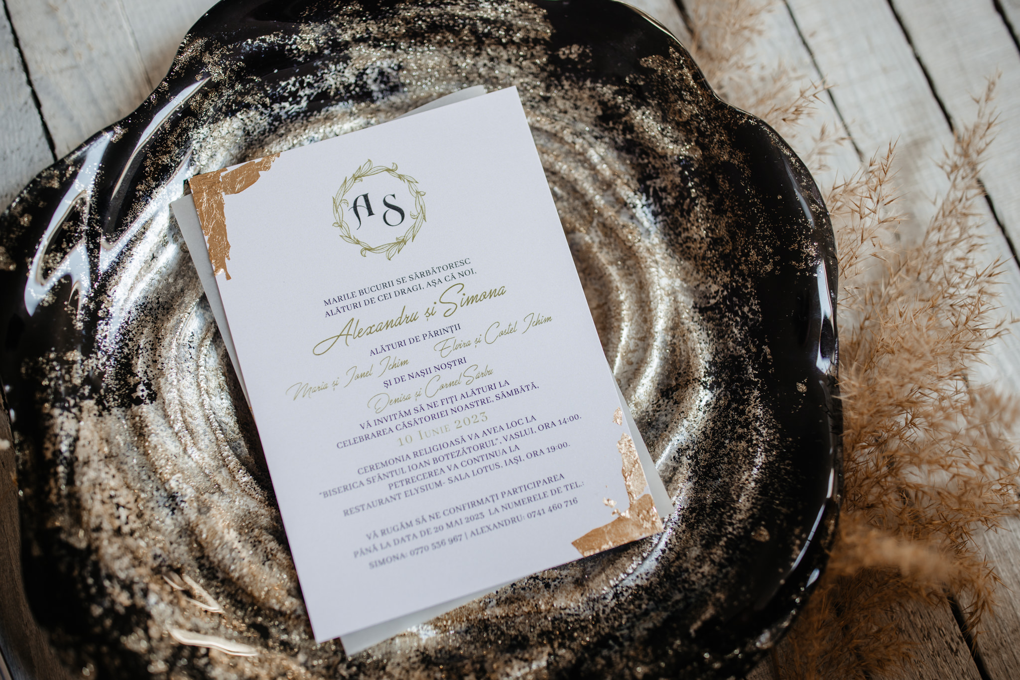 Foto-32 Invitatie de nunta- Gold leaf & Flower - imagine 1