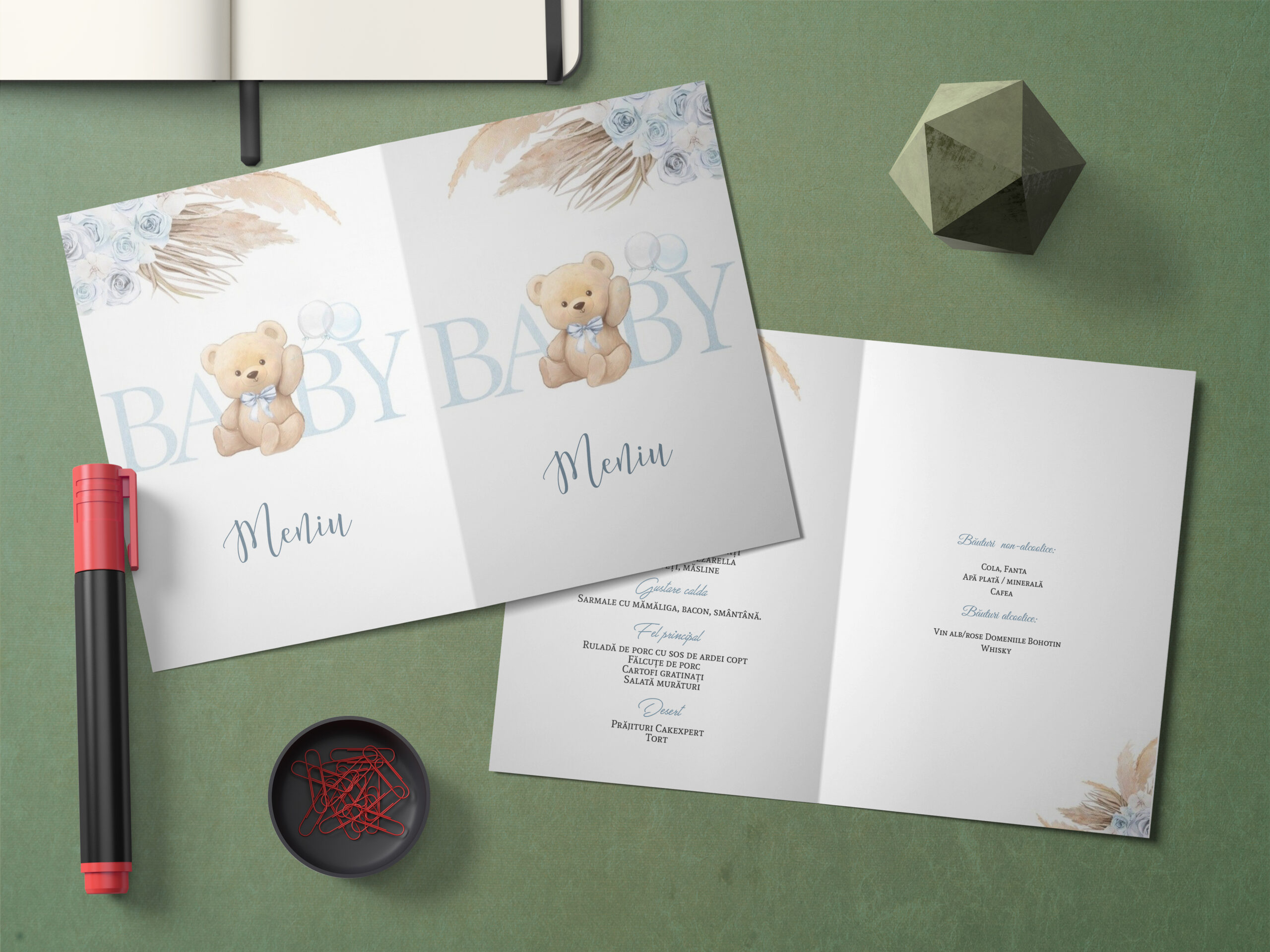 Meniu - Floral baby bear- mockup Meniu A5 - Tip carte - Floral Baby Bear - imagine 1