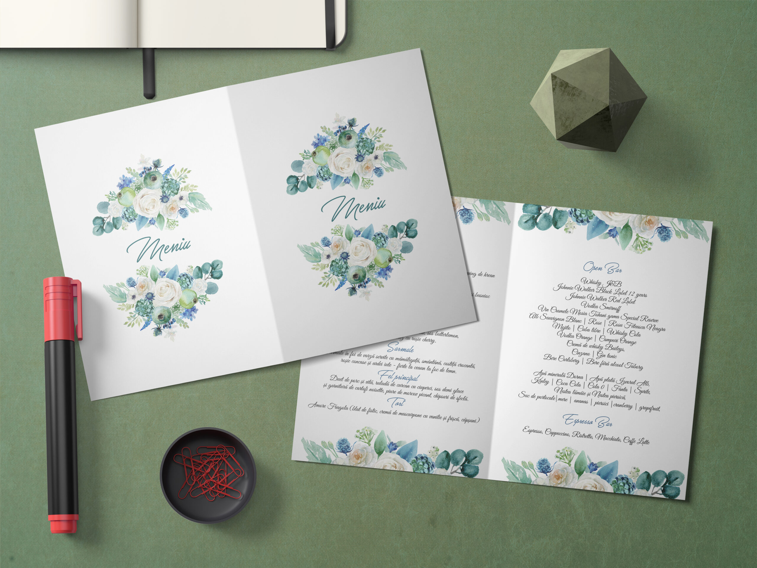 Meniu Mockup - Watercolor Green Meniu A5 - Tip carte - Watercolor Green - imagine 1