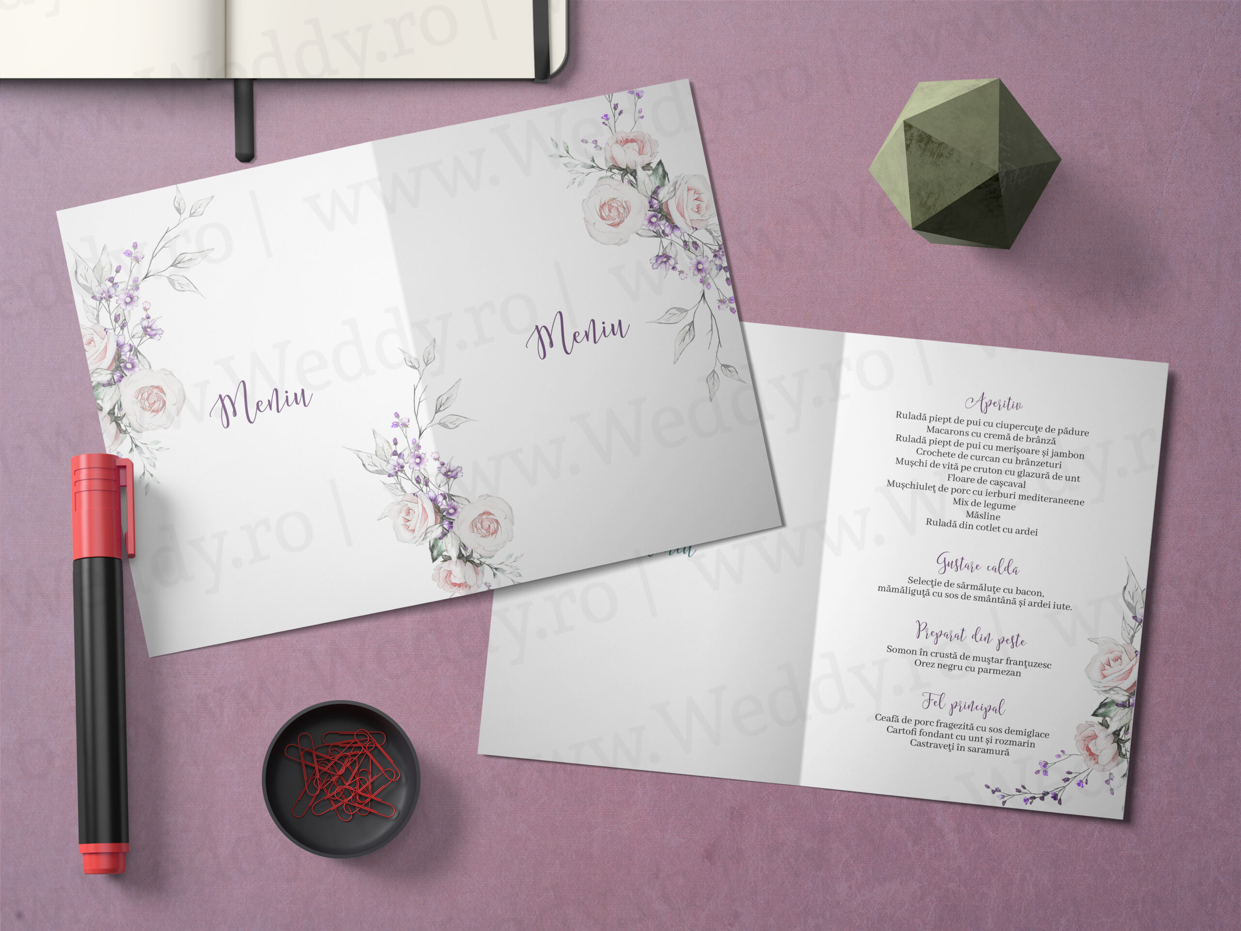 Meniu Mockup - Purple Roses Meniu A5 - Tip carte - Purple Roses - imagine 1