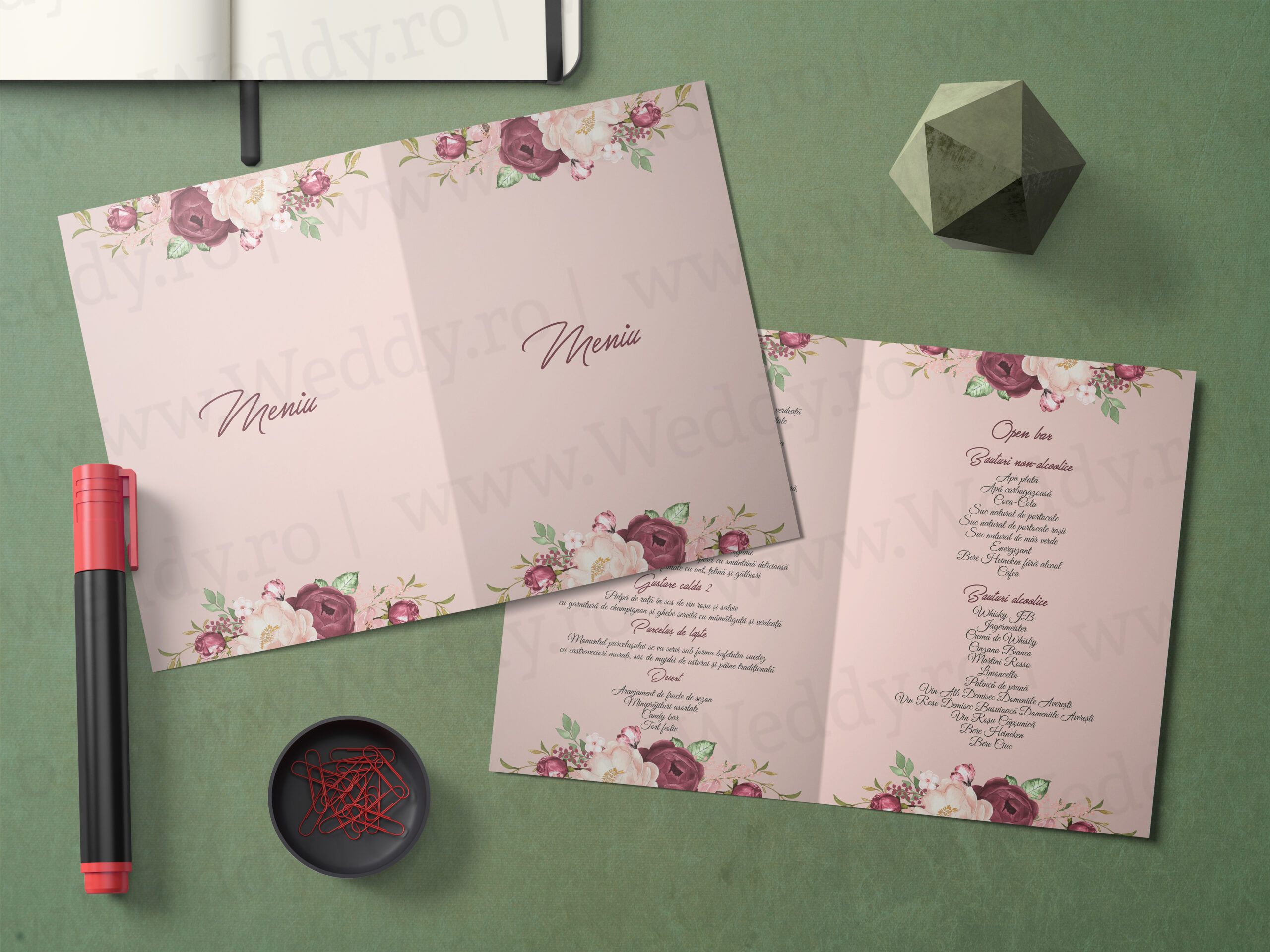 Meniu Mockup - burgundy Meniu A5 - Tip carte - Burgundy dream - imagine 1