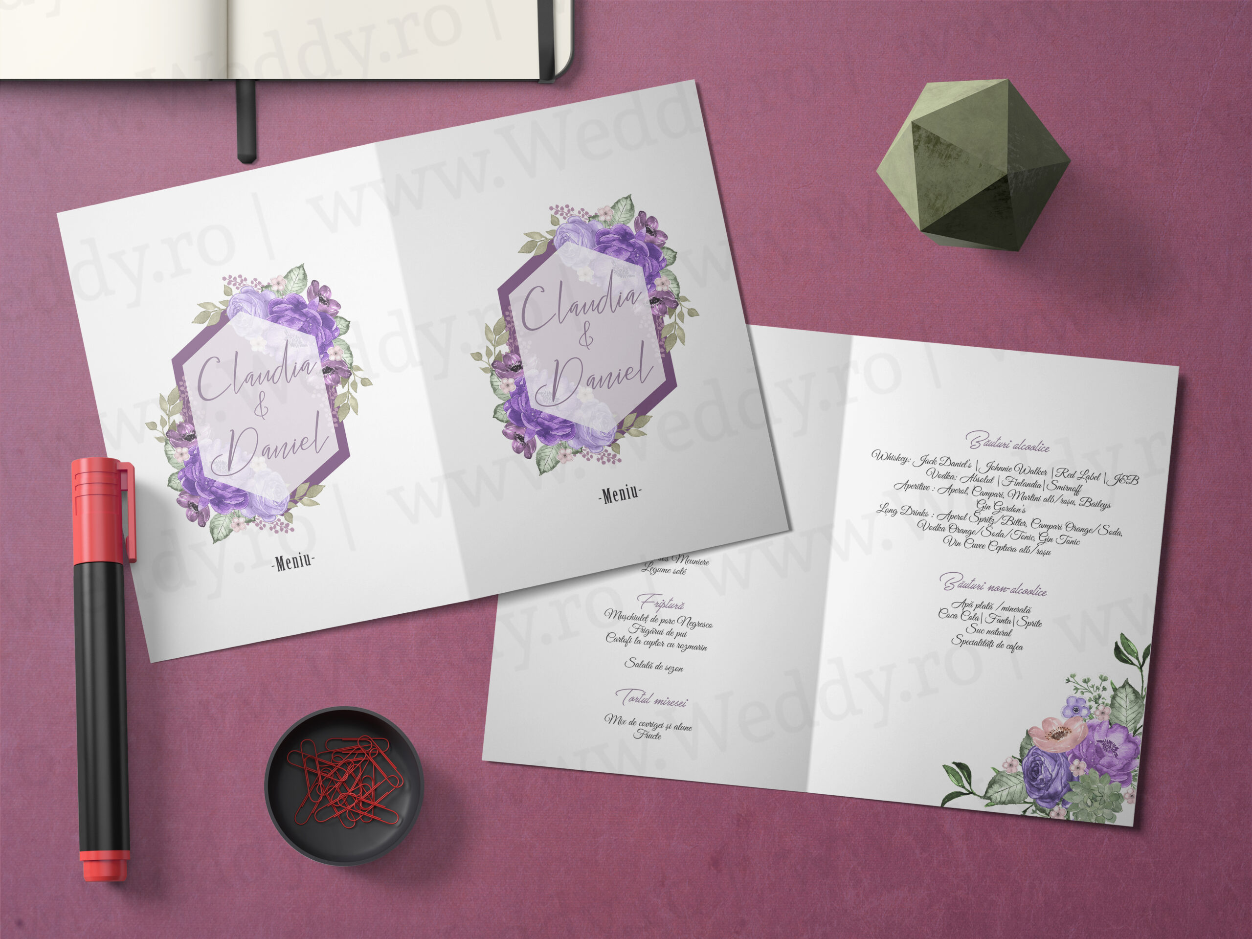 Meniu Mockup - violet mint Meniu A5 - Tip carte - Violet mint - imagine 1
