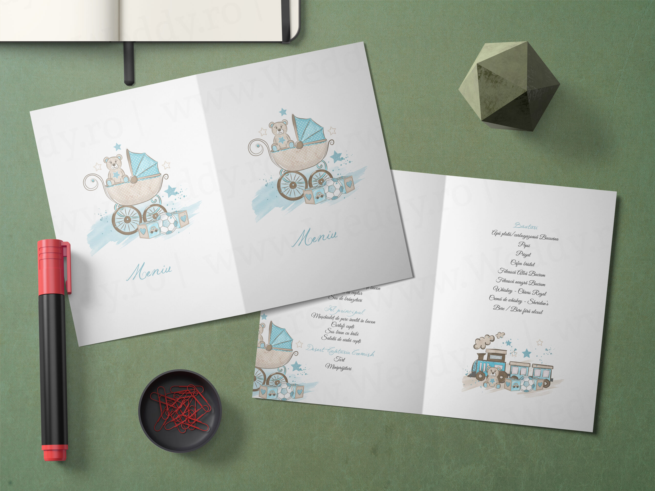 Mock-up meniu - Trolley Baby boy Meniu A5 - Tip carte - Trolley Baby Boy - imagine 1